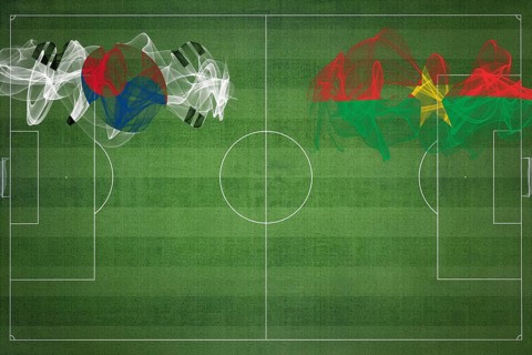 South Korea vs Burkina Faso Soccer Match, national colors, national flags, soccer field, football