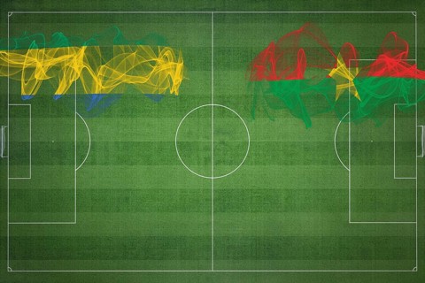 Gabon vs Burkina Faso Soccer Match, national colors, national flags, soccer field, football game,