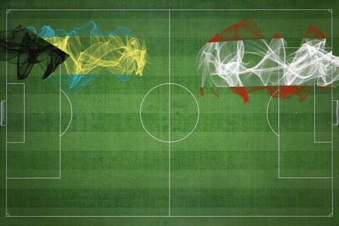 Bahamas vs Austria Soccer Match, national colors, national flags, soccer field, football game,
