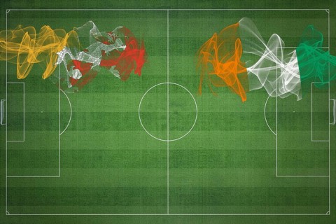 Bhutan vs Ivory Coast Soccer Match, national colors, national flags, soccer field, football game,