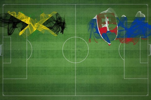 Jamaica vs Slovakia Soccer Match, national colors, national flags, soccer field, football game,