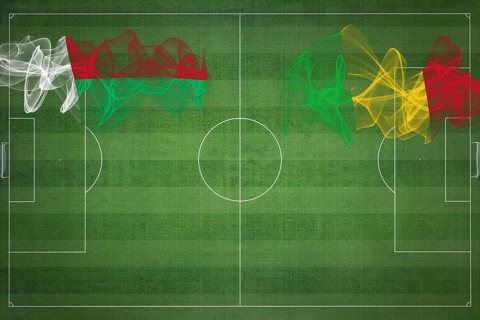 Madagascar vs Mali Soccer Match, national colors, national flags, soccer field, football game,