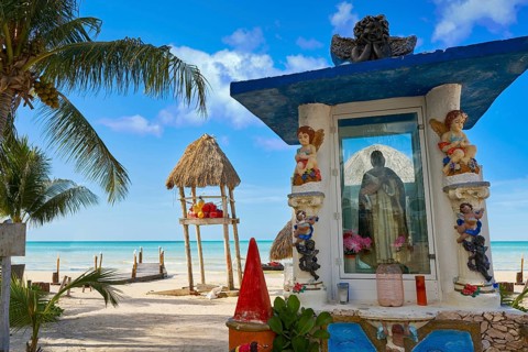 Holbox Island virgin statue in Quintana Roo of Mexico