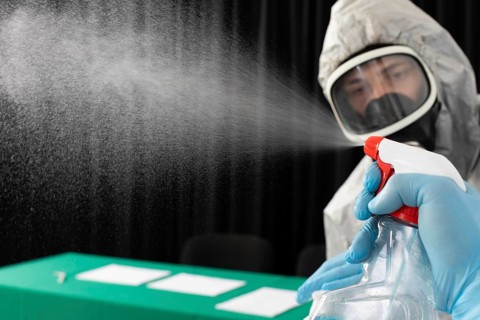 Sprinkler test intended for disinfection by professional employees of the hygiene and cleanliness