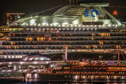Luxury liner which is visible from the hill park with views of the harbor (Coral Princess).
