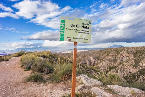 Geodetic vertex in the Chirlata area, Gorafe Ravines, Puntal de Don Diego, Granada Geopark, Granada