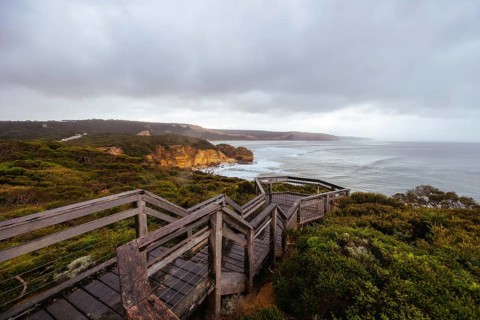 Point Addis Beach and ocean on a stormy cool autumn day near Torquay, Victoria, Australia