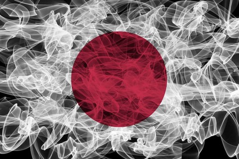 Japan Smoke Flag on Black Background, Japan flag