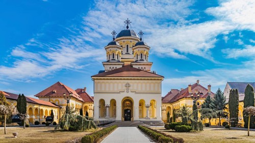 Beautiful view to the Coronation Reunification Cathedral in Alba Iulia city, Romania