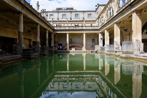 Reflection, Great Bath, The Roman Baths, Bath, England, Great Britain
