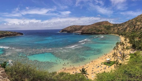 Hanauma Bay a marine embayment formed within a tuff ring and located along the southeast coast of