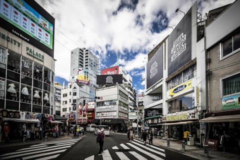OSAKA, JAPAN - SEPTEMBER 26 2024: The trendy and fashionable Amerikamura district on a clear autumn