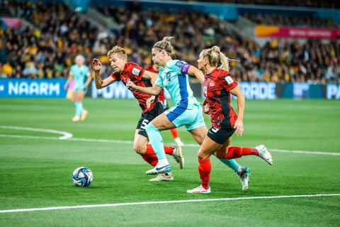 MELBOURNE, AUSTRALIA, JULY 31: Steph CATLEY of Australia as Australia plays Canada at the FIFA