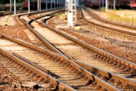 Track with points in a railway station