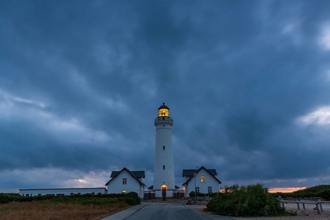 Hirtshals Fyr, lighthouse at dusk, Hirtshals, North Jutland, Denmark