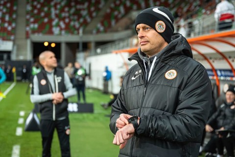 LUBIN, POLAND - MARCH 1, 2025: Football match between KGHM Zaglebie Lubin vs Piast Gliwice. Head