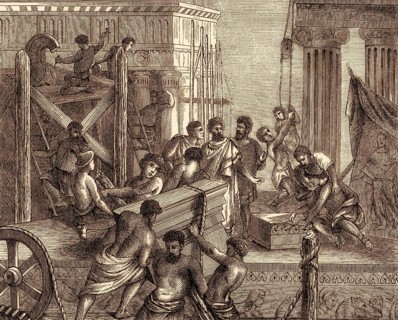 Construction of a temple to Athena Polias, Acropolis of Athens, Greece