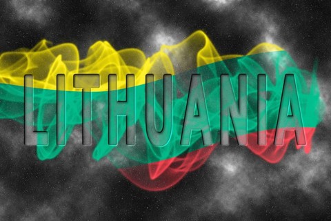 Lithuania Flag with Starry Background Smoke Effect