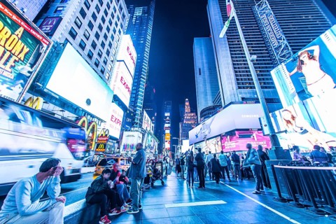 Night view of the New York Times Square (TimesSquare). Shooting Location: New York, Manhattan