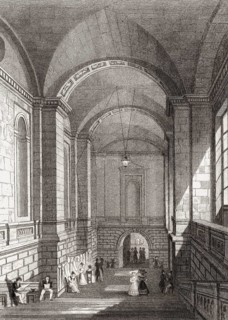 Staircase ot the Palais de Justice, Paris, antique steel engraved print, 1831