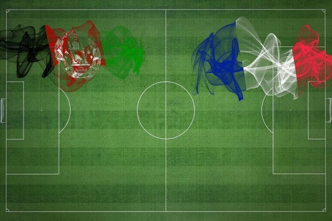 Afghanistan vs France Soccer Match, national colors, national flags, soccer field, football game,