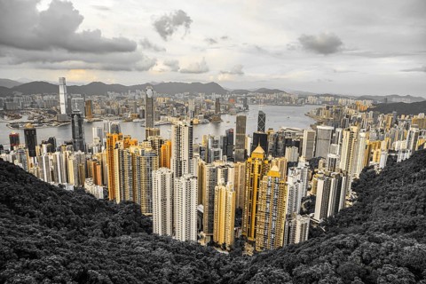 Skyscrapers of Hong Kong which is visible from the Victoria Peak. Shooting Location: Hong Kong