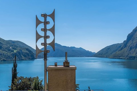 View of the city of Lugano from creative angles on a sunny day. Lugano Lake. Lugano. Switzerland.