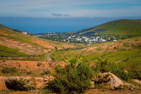 View on the village of Haria on Lanzarote, Canary Islands, and the valley of the thousand palms