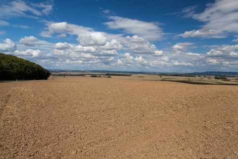 View from the Sonnenberg near Gaibach into the Schweinfurt countryside near Kolitzheim and the