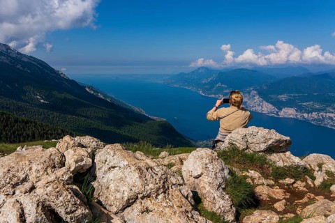 Panoramic view from Monte Baldo on Lake Garda near Malcesine in Italy