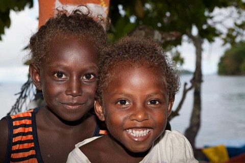 Children on Telina Island, Marovo Lagoon, Solomon Islands