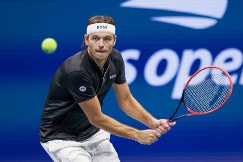 Tennis player Taylor Fritz in action at the US Open 2024 Championships, Billie Jean King Tennis