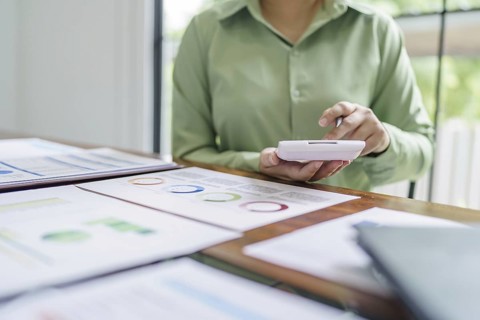 Business woman working in green eco friendly modern working space creative ideas for business eco
