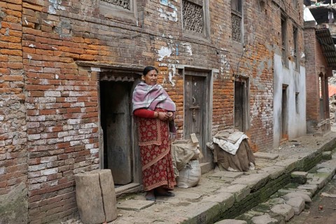 Woman stand home, bhaktapur, kathmandu, nepal, asia