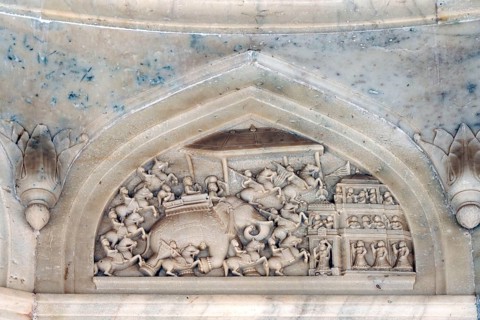 Carving in marble at heritage building royal gaiter (Chhatree), Jaipur, Rajasthan, India