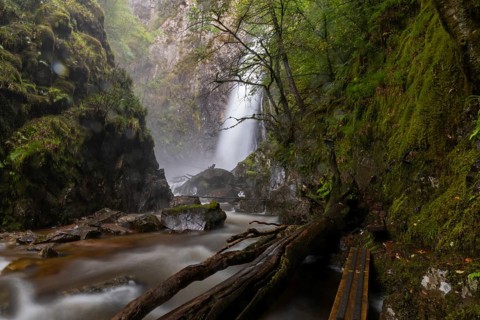 Grey Mares Tail Waterfall, waterfall near Kinlochleven, Highlands, Scotland, Great Britain