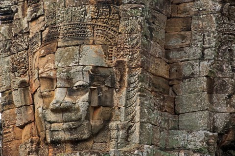 Tower of faces in the Bayon temple in Angkor Thom in Cambodia