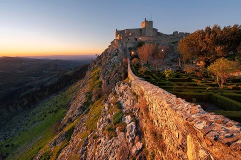 Village of Marvao and castle on top of a mountain in Portugal