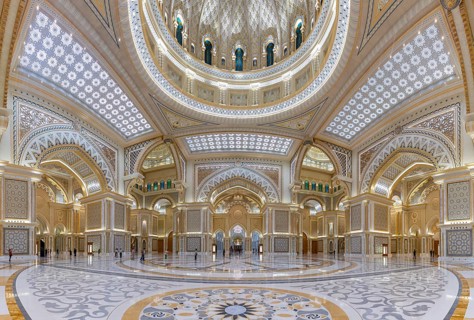 A picture of the lavish Great Hall of the Qasr Al Watan presidential palace