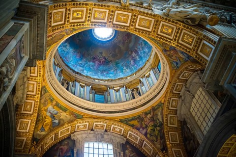 VATICAN CITY, VATICAN, OCTOBER 18, 2016: Interior of the famous St Peter's basilica. It is an