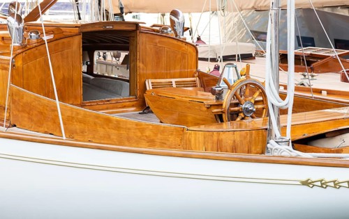 Luxury yacht. Comfortable expensive wooden design and furniture for holiday recreation tourism or