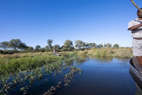 Mokoro, dugout canoe in the Okavango Delta, Khwai Northwest District, Moremi Game Reserve, Maun,