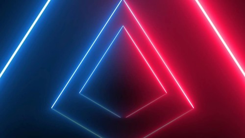 Abstract triangle geometric neon glowing lights line background