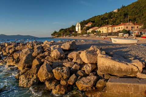 Moscenicka Draga, Croatia, August, 11, 2022 : Moscenicka draga village in the summer. Istria.