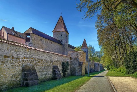 Historical city wall and garden in Amberg, Germany