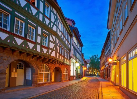 Nordhausen city facades at sunset in Thuringia Germany