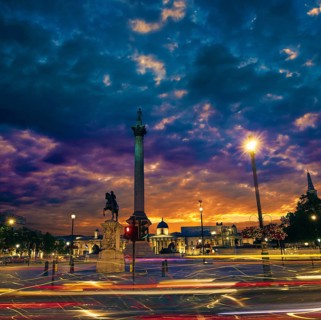 London Trafalgar Square sunset Nelson column in England