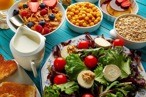 Healthy breakfast salad and cereals continental
