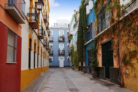 Seville Macarena barrio facades in Sevilla Spain
