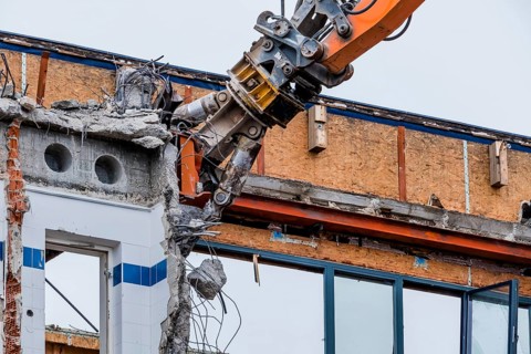 An older office building is being demolished to make way for a new building in Austria